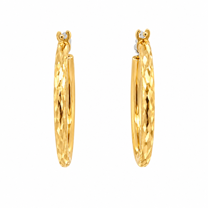 Estate 14K Yellow Gold Diamond-Cut Hoop Earrings