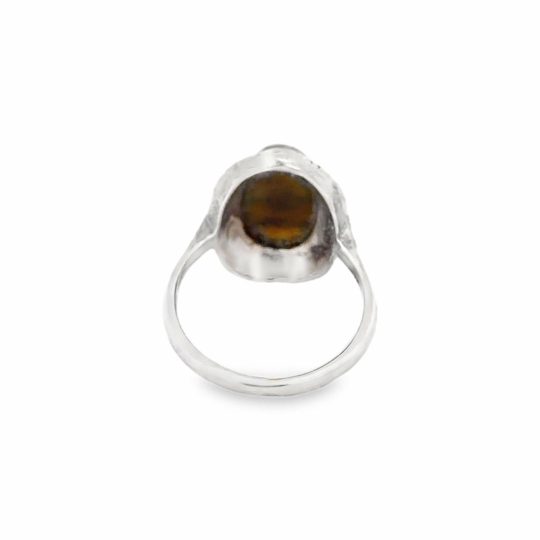 Estate Sterling Silver Oval Connemara Marble & Marcasite Halo Ring
