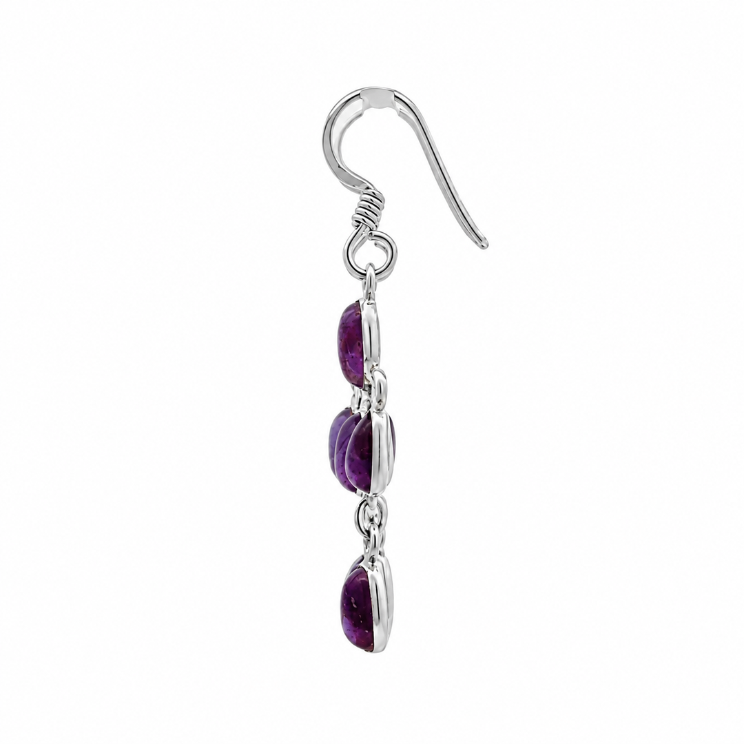Estate Sterling Silver 4.40CTW Oval Amethyst Cluster Drop Earrings