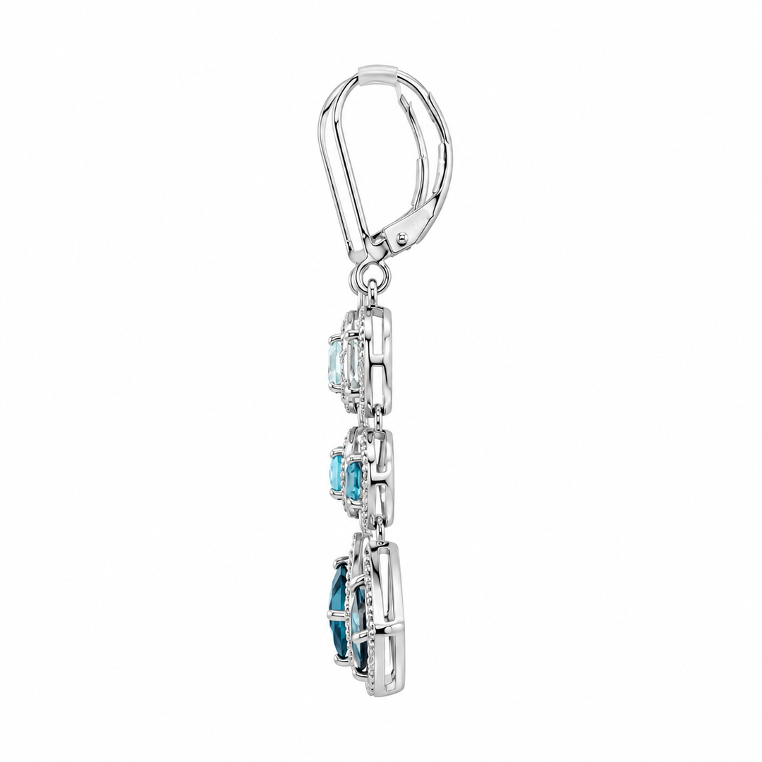 Estate Sterling Silver 2.50CTW Blue Topaz Cluster Drop Earrings