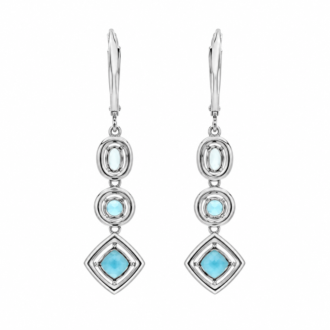 Estate Sterling Silver 2.50CTW Blue Topaz Cluster Drop Earrings