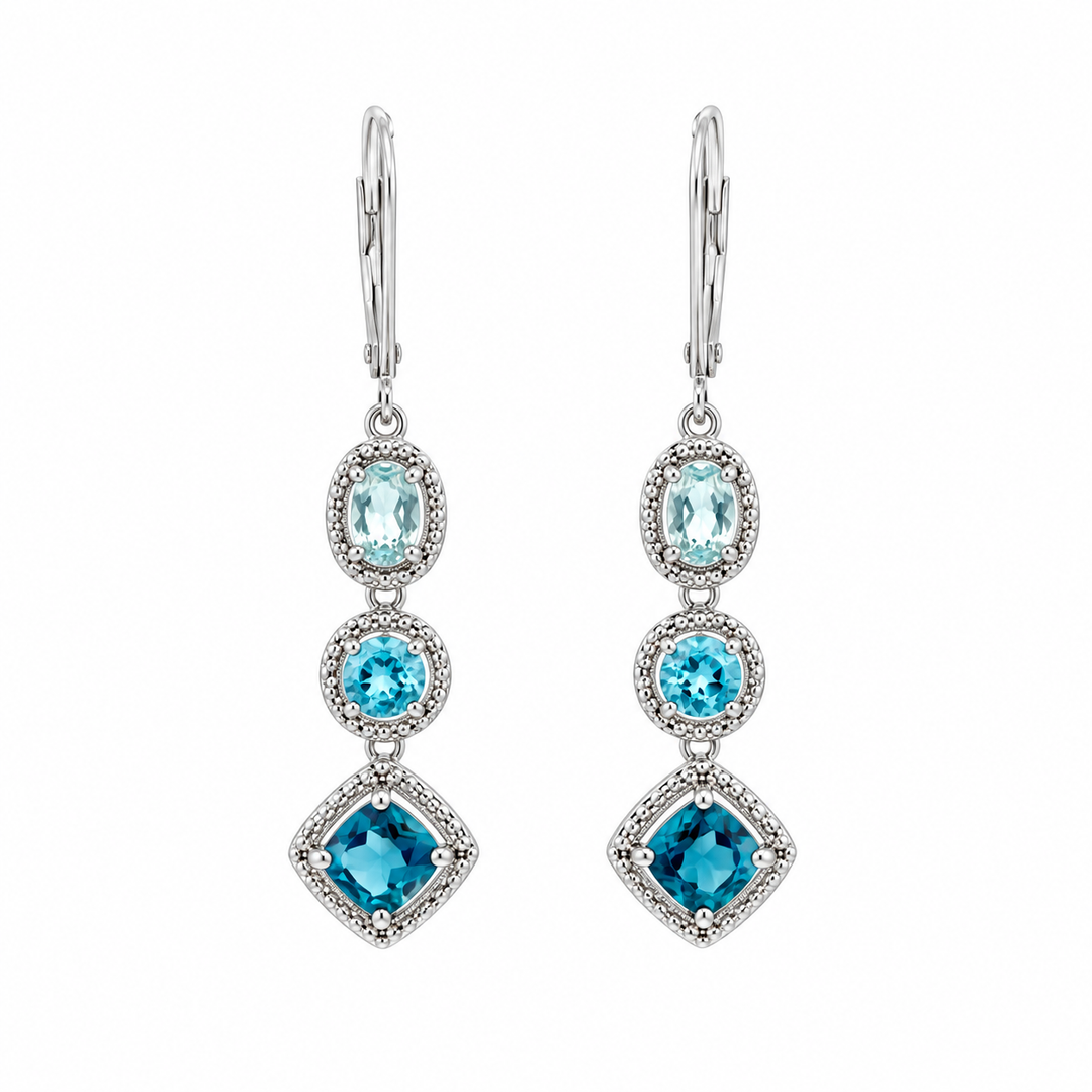 Estate Sterling Silver 2.50CTW Blue Topaz Cluster Drop Earrings