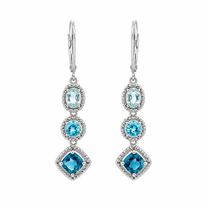 Estate Sterling Silver 2.50CTW Blue Topaz Cluster Drop Earrings