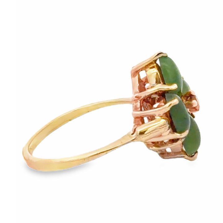 Estate 10K Yellow Gold 0.93CTW Nephrite Jade & Garnet Floral Ring