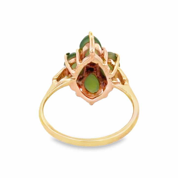 Estate 10K Yellow Gold 0.93CTW Nephrite Jade & Garnet Floral Ring