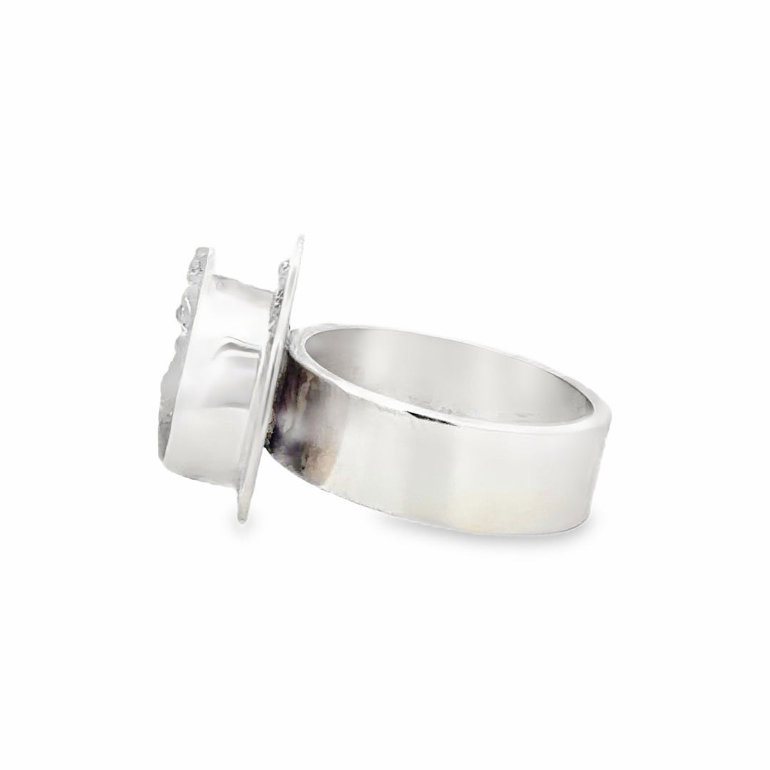 Estate Sterling Silver White Quartz Druzy Solitaire Ring