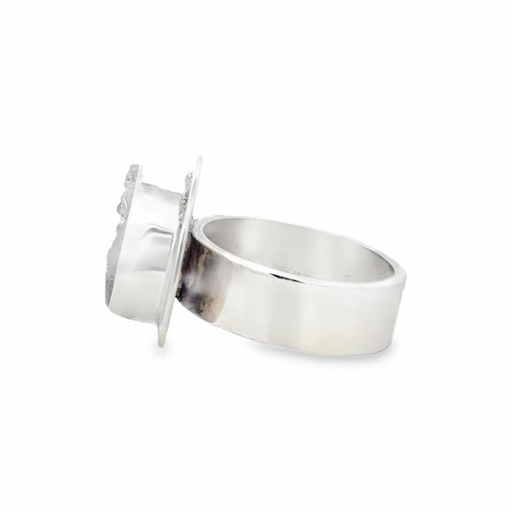 Estate Sterling Silver White Quartz Druzy Solitaire Ring