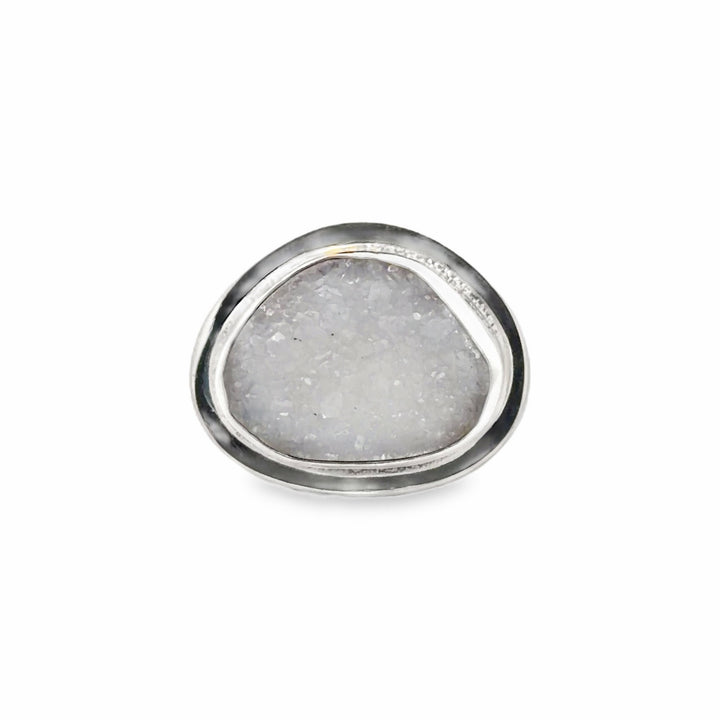 Estate Sterling Silver White Quartz Druzy Solitaire Ring