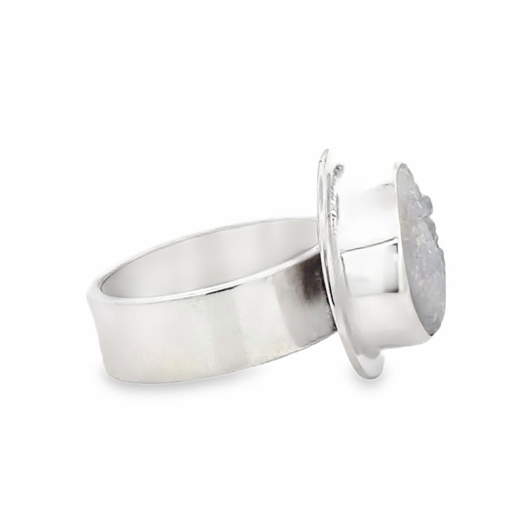 Estate Sterling Silver White Quartz Druzy Solitaire Ring
