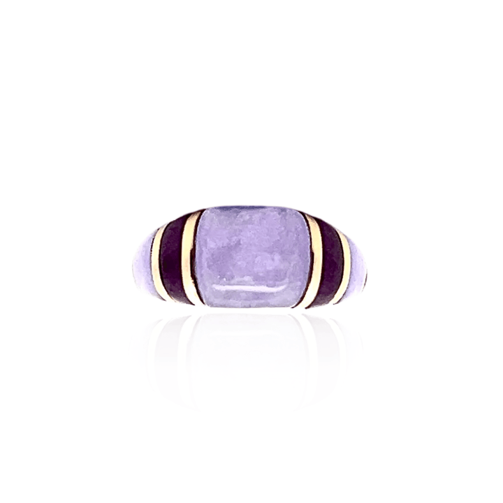 Estate 14K Yellow Gold Cabochon Amethyst Inlay Dome Ring