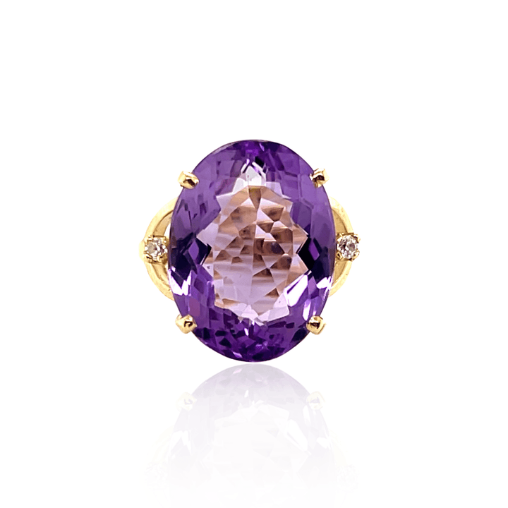 Estate 14K Yellow Gold Oval Amethyst & Diamond Cocktail Ring