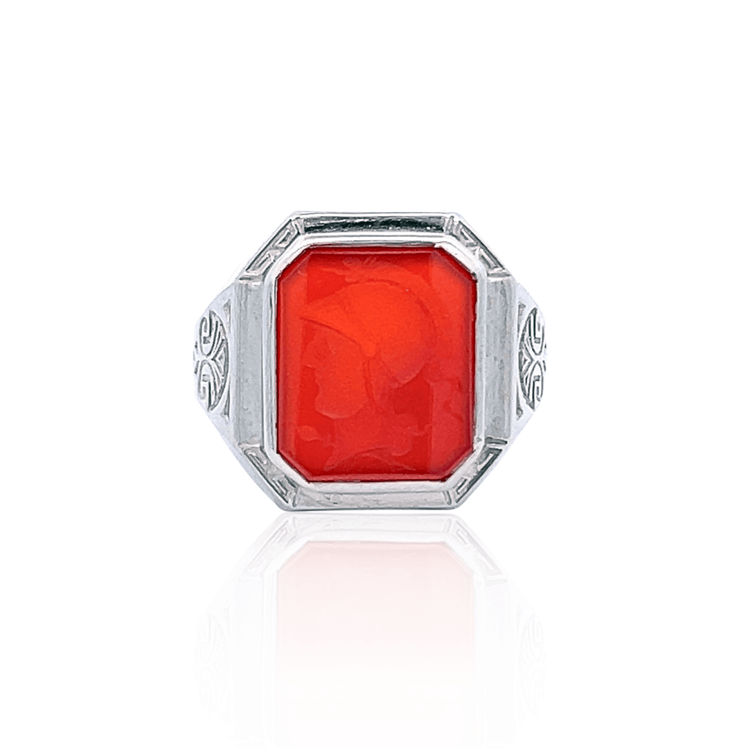 Estate 10K White Gold Sardonyx Intaglio Vintage Ring