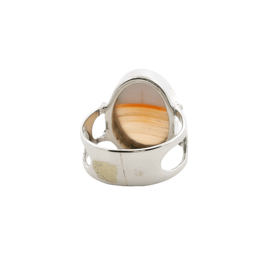 Estate Sterling Silver Oval Banded Agate Ring