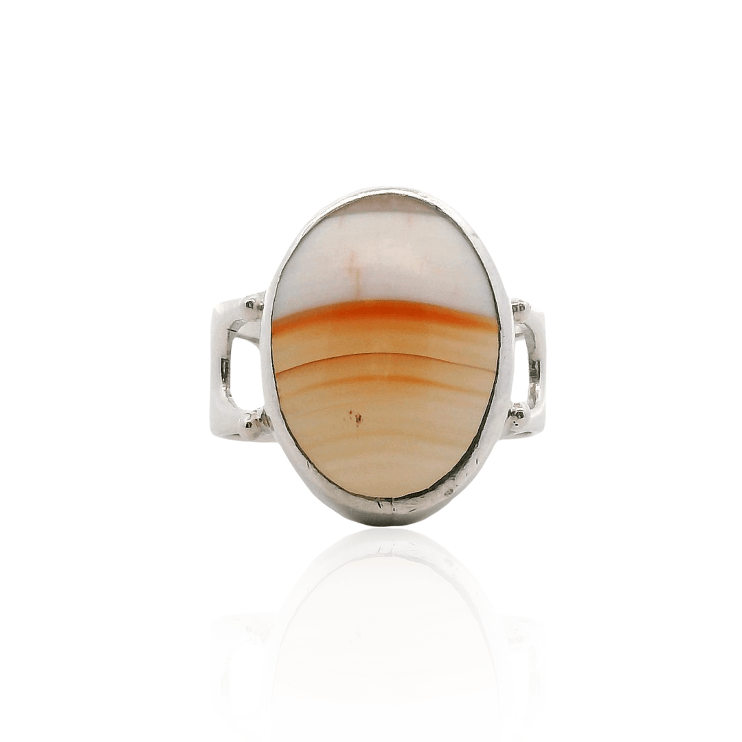 Estate Sterling Silver Oval Banded Agate Ring