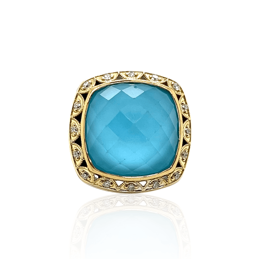 Estate Sterling Silver & 18K Gold Neolite Turquoise & Diamond Halo Ring by Tacori