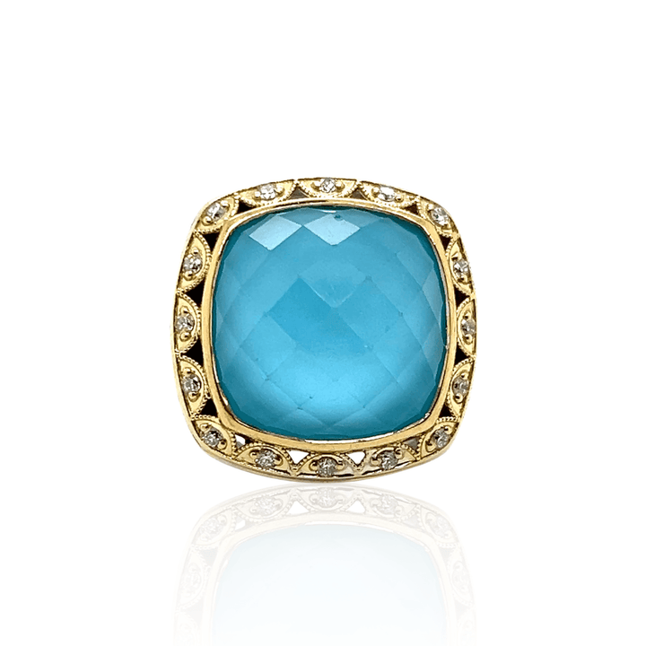 Estate Sterling Silver & 18K Gold Neolite Turquoise & Diamond Halo Ring by Tacori