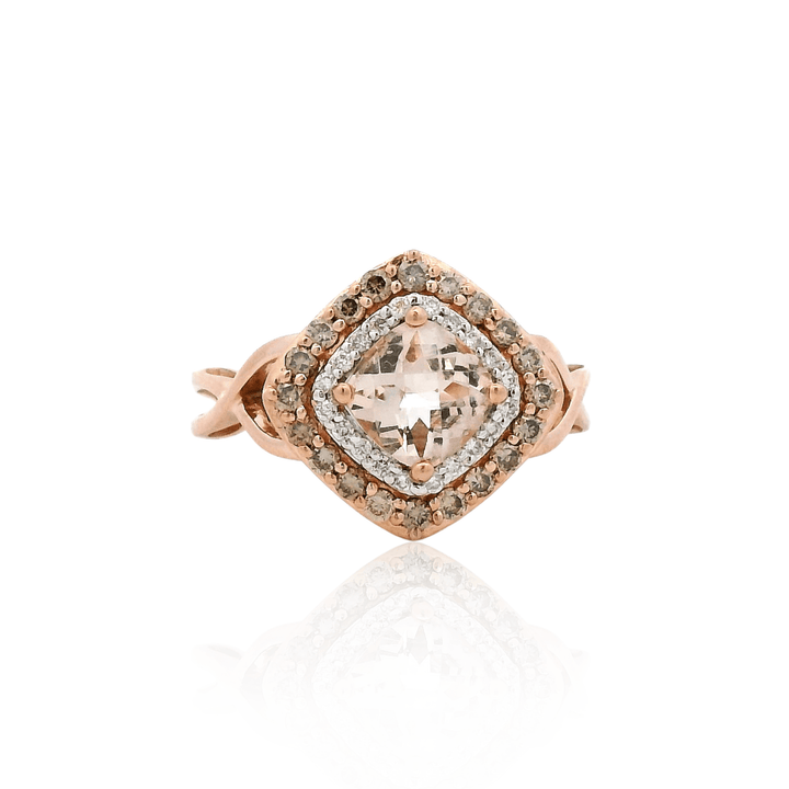 Estate 14K Rose Gold 1.22CTW Cushion Morganite & Diamond Halo Ring