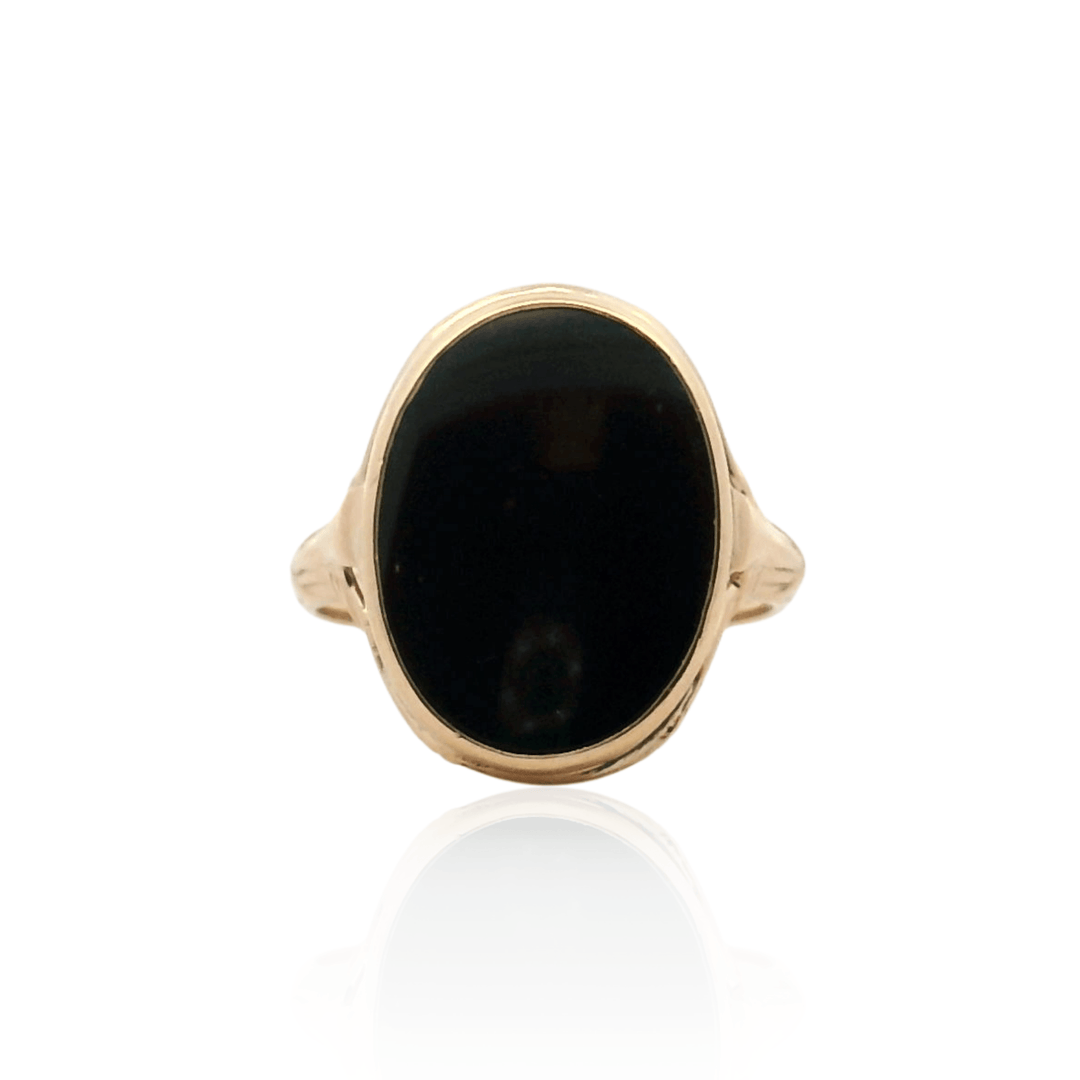 Estate 14K Yellow Gold Oval Black Onyx Vintage Ring