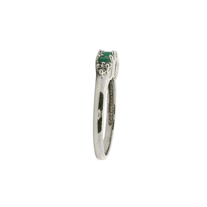 Estate 14K White Gold 0.51CTW Emerald & Diamond Three Stone Ring