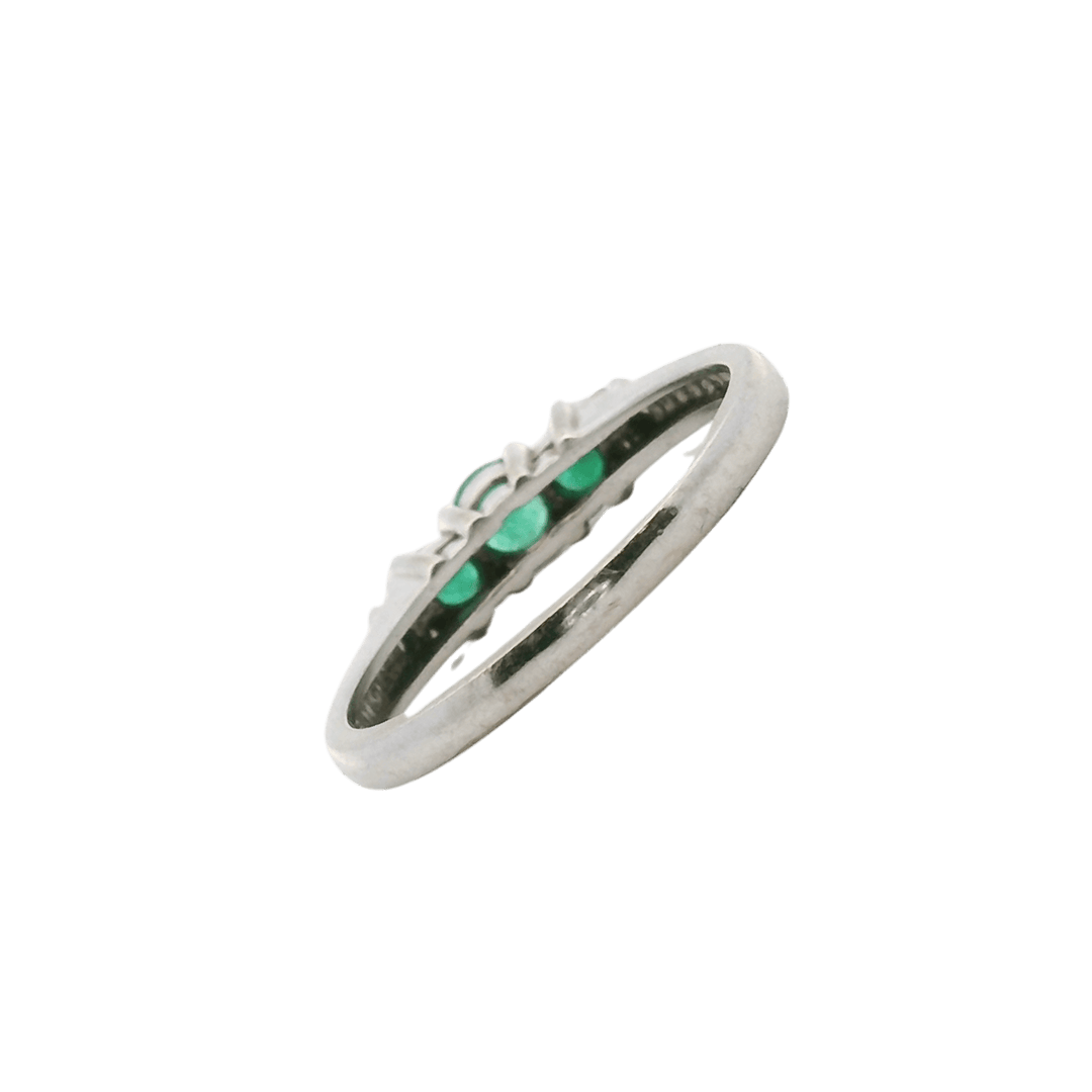 Estate 14K White Gold 0.51CTW Emerald & Diamond Three Stone Ring