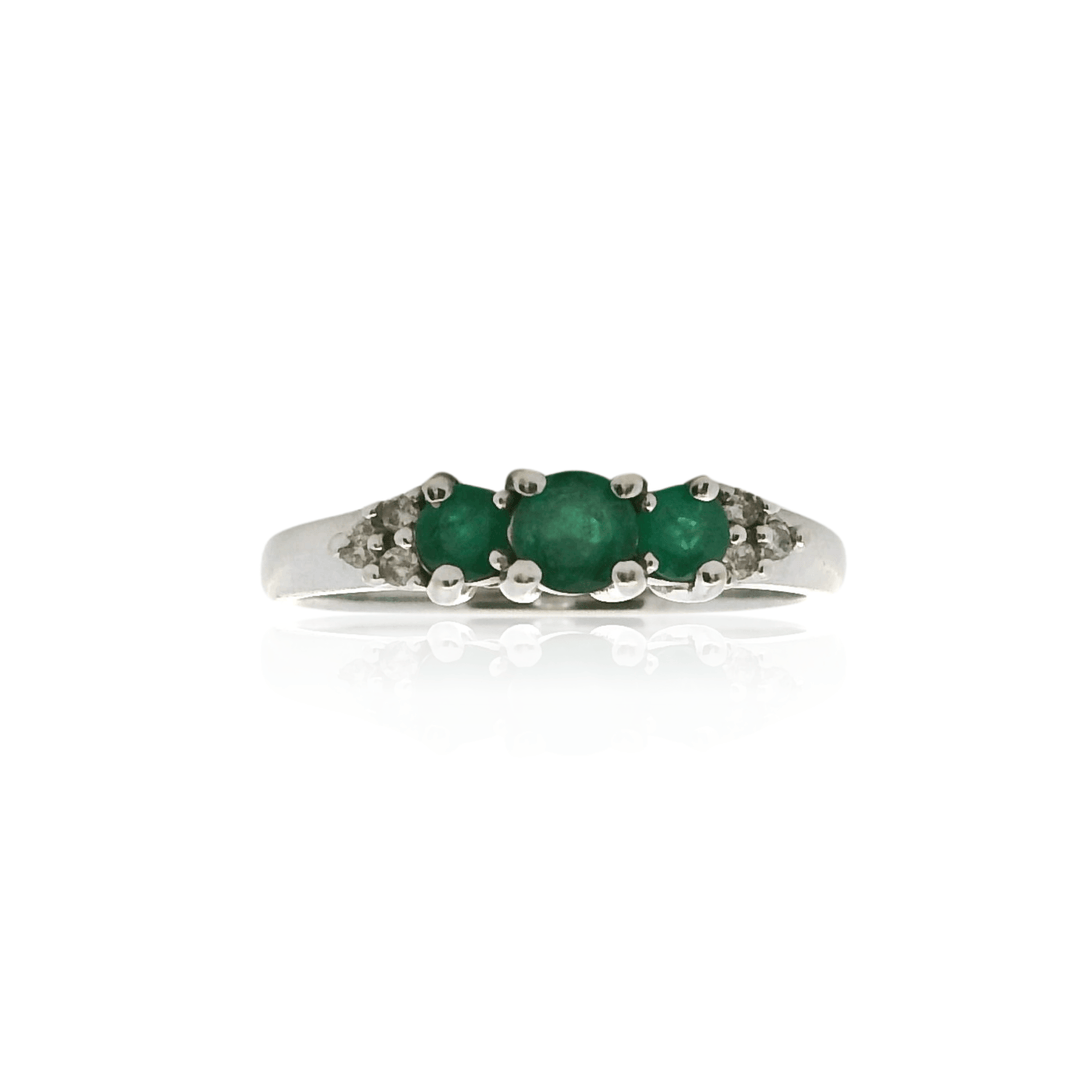 Estate 14K White Gold 0.51CTW Emerald & Diamond Three Stone Ring