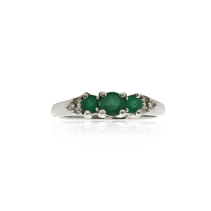Estate 14K White Gold 0.51CTW Emerald & Diamond Three Stone Ring