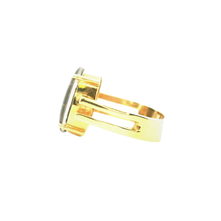 Estate 18K Yellow Gold Vintage Oval Ammolite Triplet Ring
