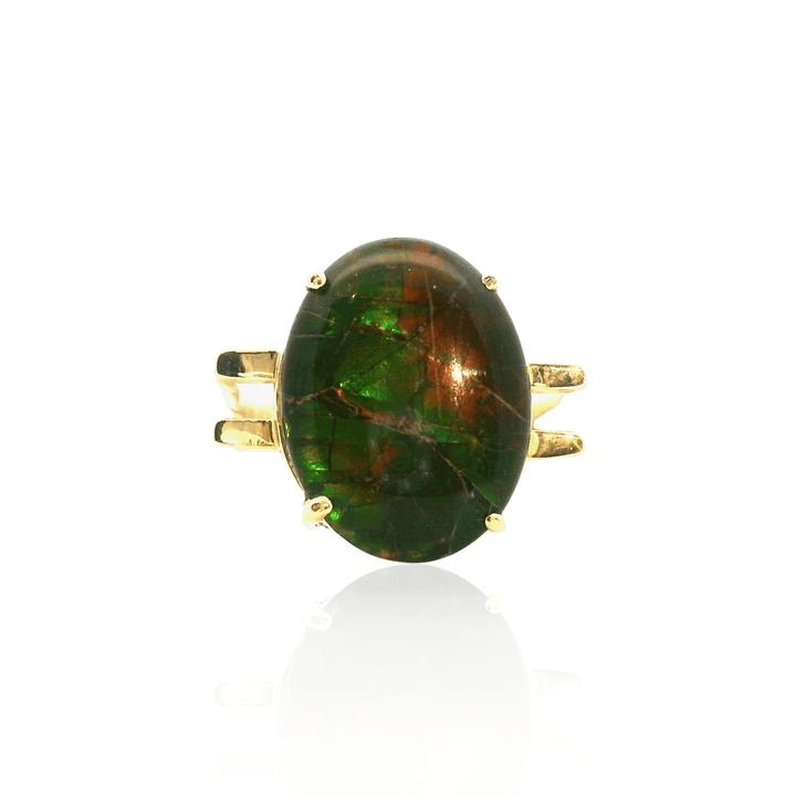 Estate 18K Yellow Gold Vintage Oval Ammolite Triplet Ring