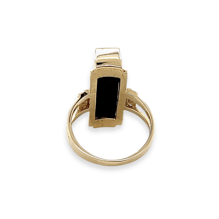 Estate 14K Yellow Gold Black Onyx & Diamond Statement Ring