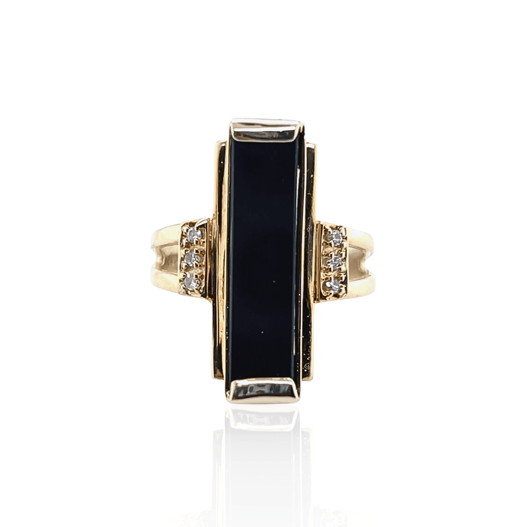 Estate 14K Yellow Gold Black Onyx & Diamond Statement Ring