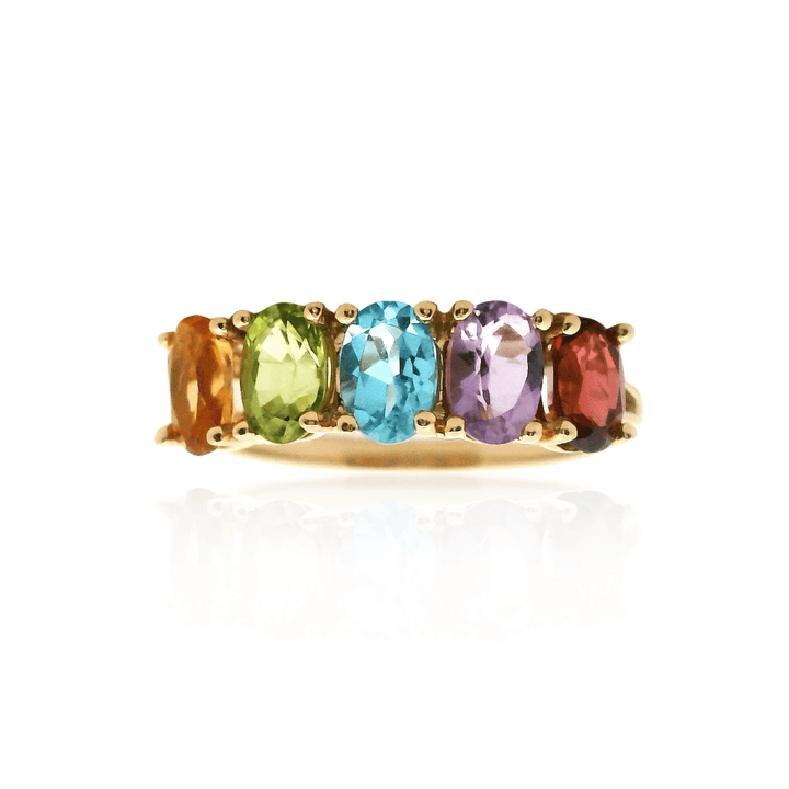 14K Yellow Gold 2.59CTW Oval Multi-Gemstone Five-Stone Band