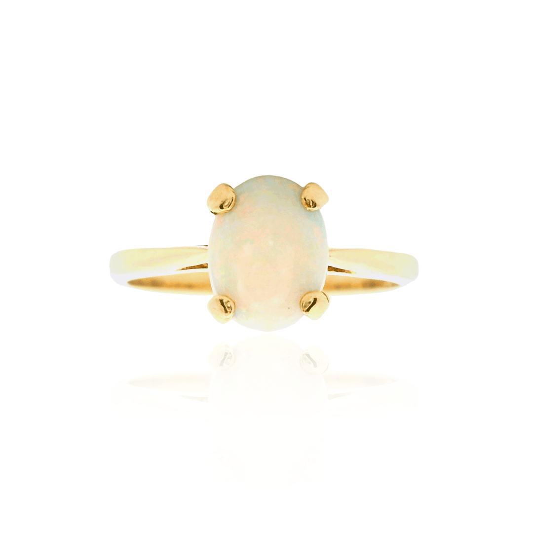 Estate 10K Yellow Gold Oval Opal Solitaire Ring
