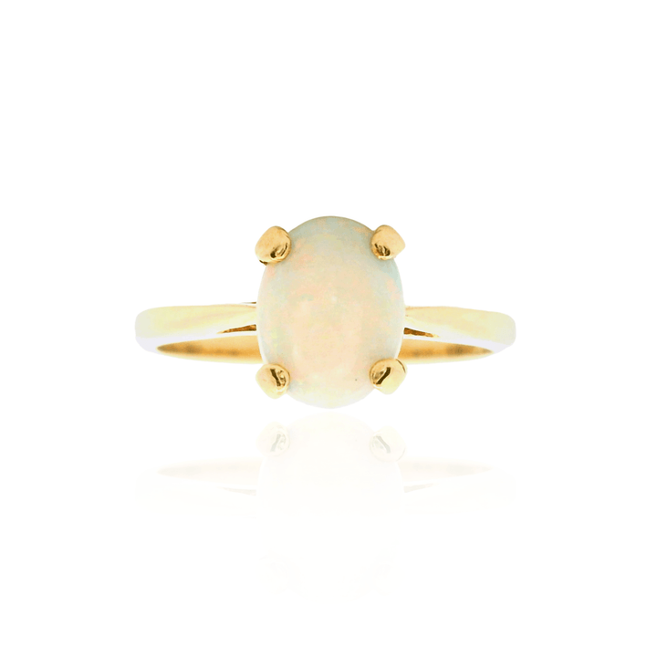 Estate 10K Yellow Gold Oval Opal Solitaire Ring