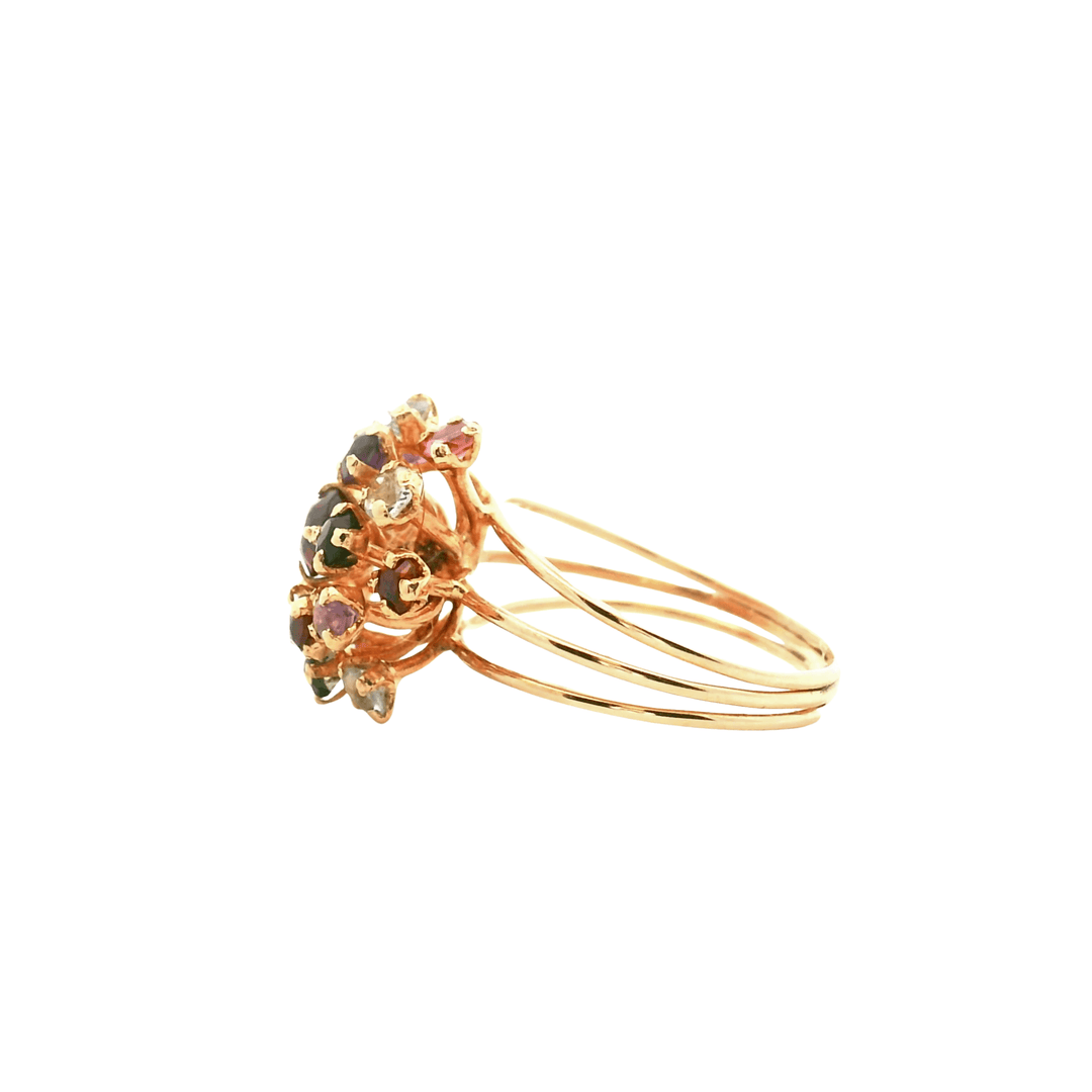 Estate 14K Rose Gold 1.66CTW Multi-Gemstone Cluster Ring