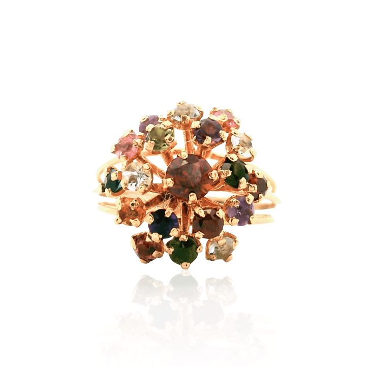 Estate 14K Rose Gold 1.66CTW Multi-Gemstone Cluster Ring