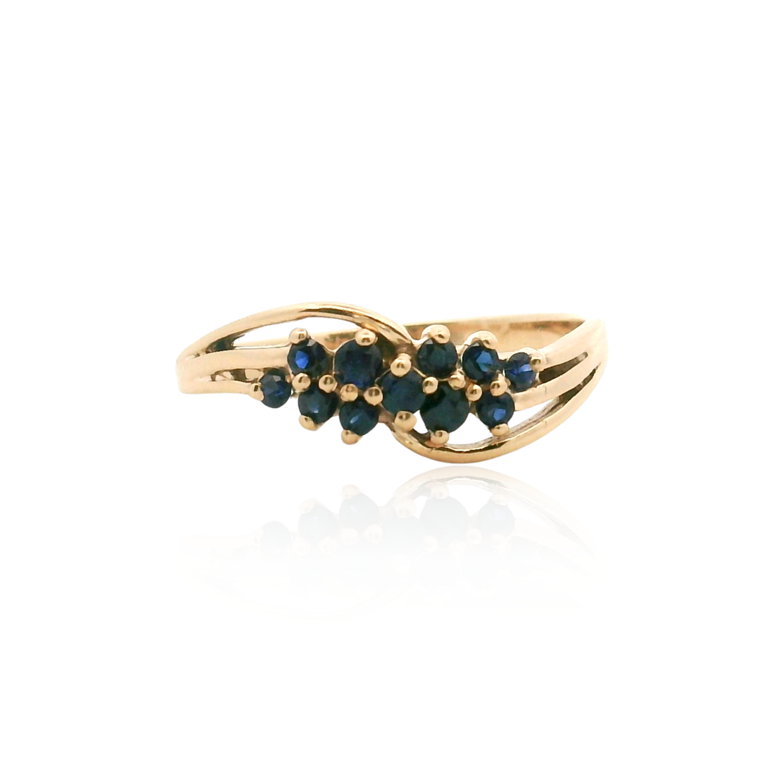 Estate 14K Yellow Gold Blue Sapphire Bypass Cluster Ring