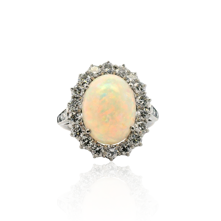 Estate Platinum 1.50CTW Opal & Diamond Halo Vintage Ring