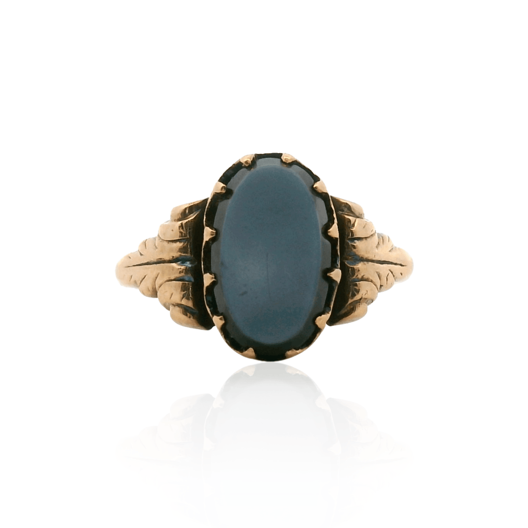 Estate 14K Yellow Gold Black Onyx Solitaire Victorian Ring