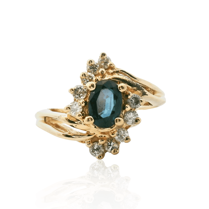Estate 14K Yellow Gold 0.73CTW Oval Blue Sapphire and Diamond Bypass Ring