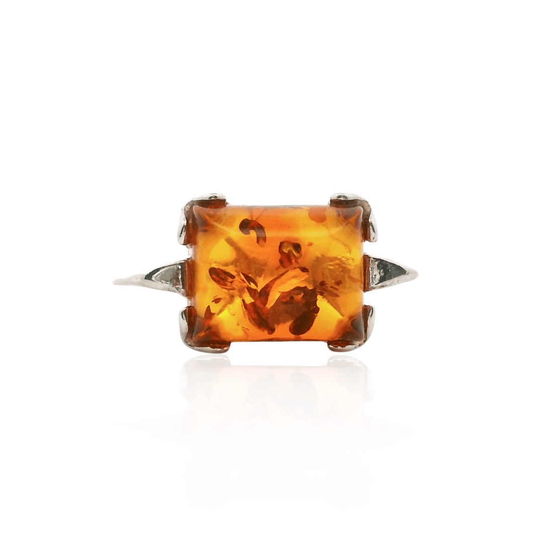 Estate Sterling Silver Amber Ring