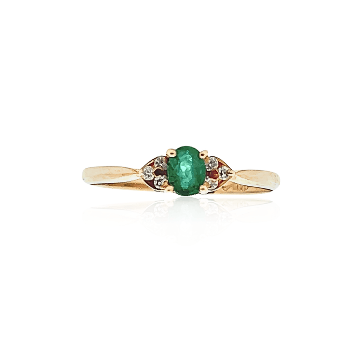 Estate 14K Yellow Gold Oval Emerald & Diamond Ring