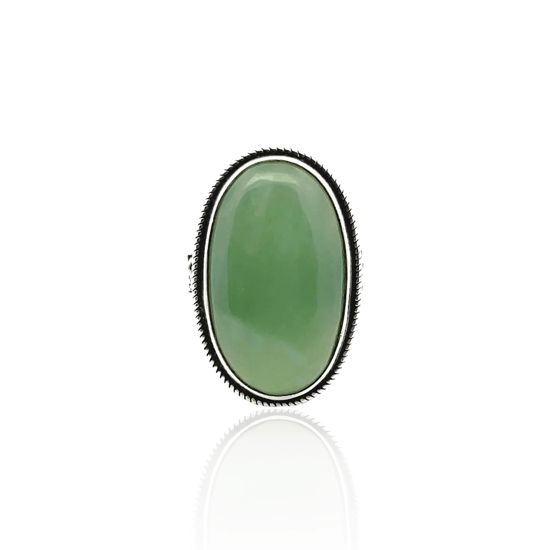 Estate Sterling Silver Oval Cabochon Nephrite Jade Scroll Ring