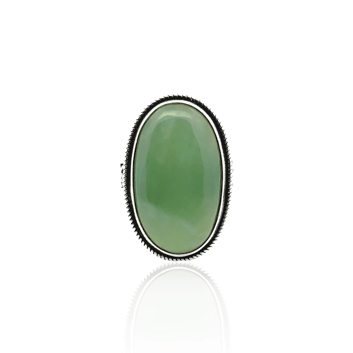 Estate Sterling Silver Oval Cabochon Nephrite Jade Scroll Ring