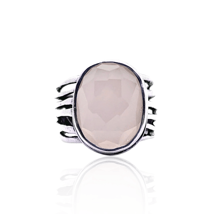 Estate Silpada Sterling Silver Faceted Oval Pink Glass Ring