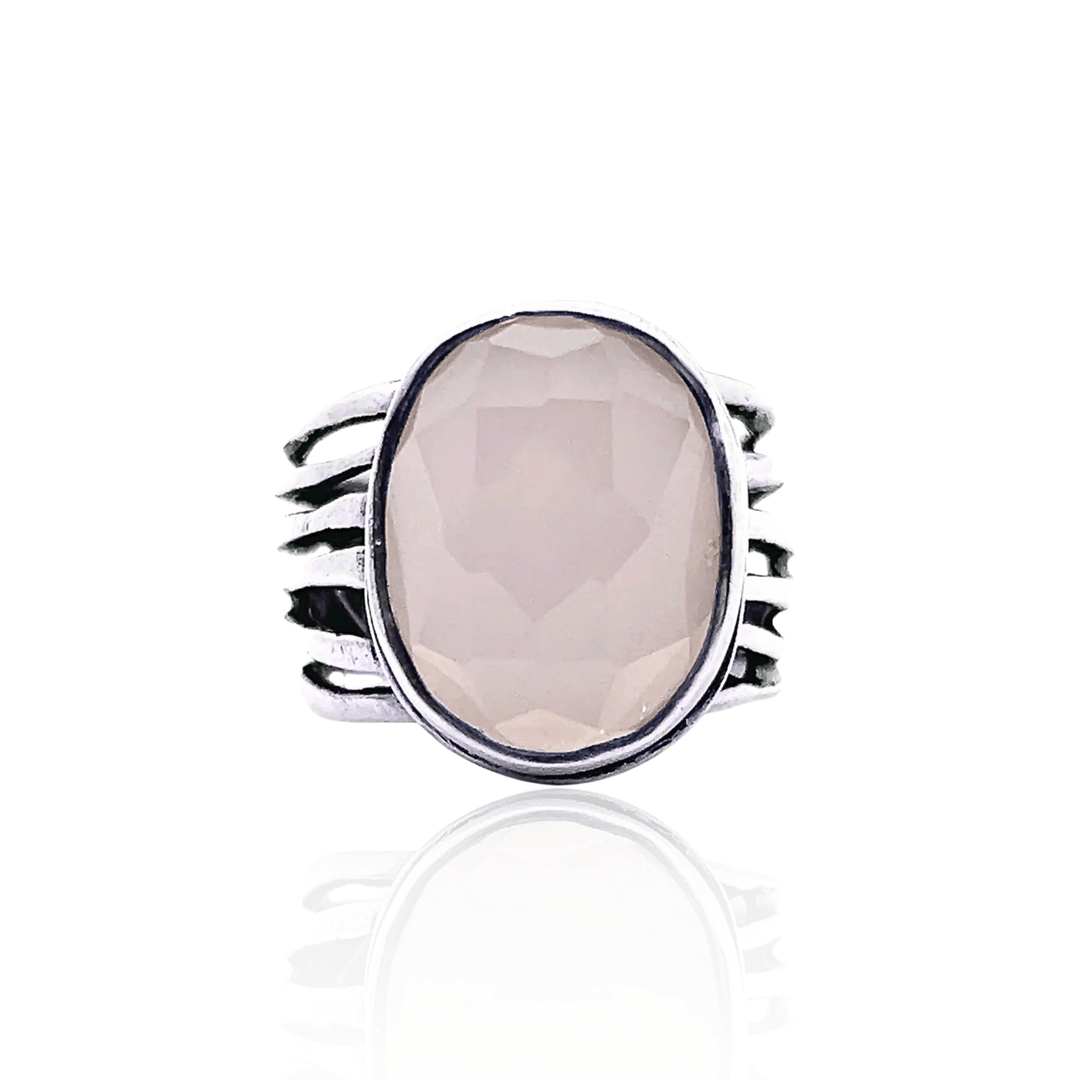 Estate Silpada Sterling Silver Faceted Oval Pink Glass Ring