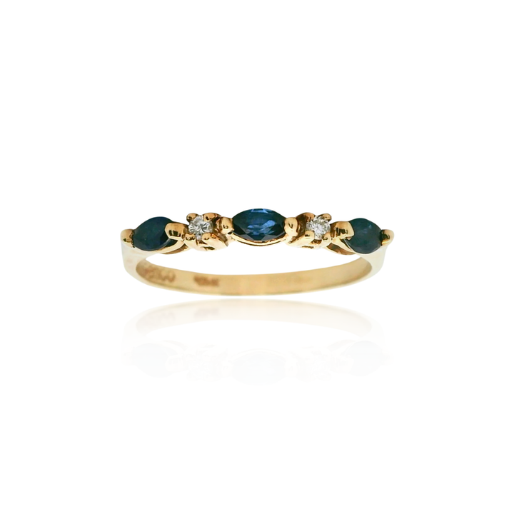 Estate 14K Yellow Gold Marquise Blue Sapphire & Diamond Band