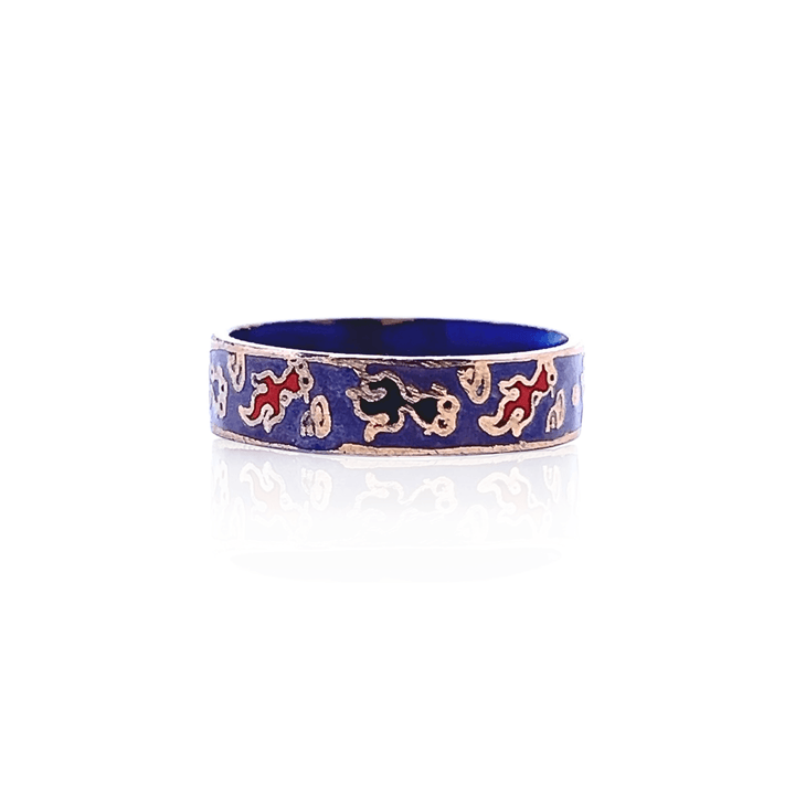 Estate 1970s Gold Tone Purple & Multicolor Enamel Ring