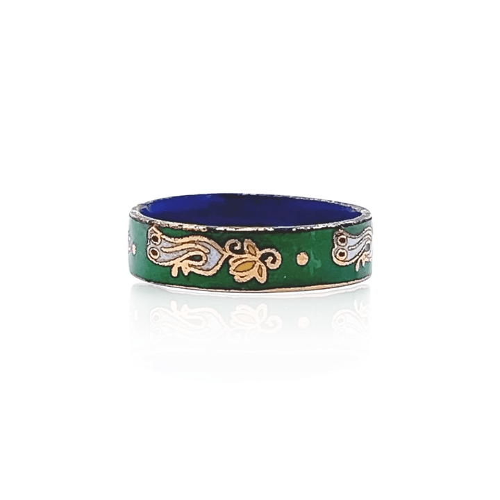 Estate 1970s Gold Tone Green & Multicolor Enamel Ring