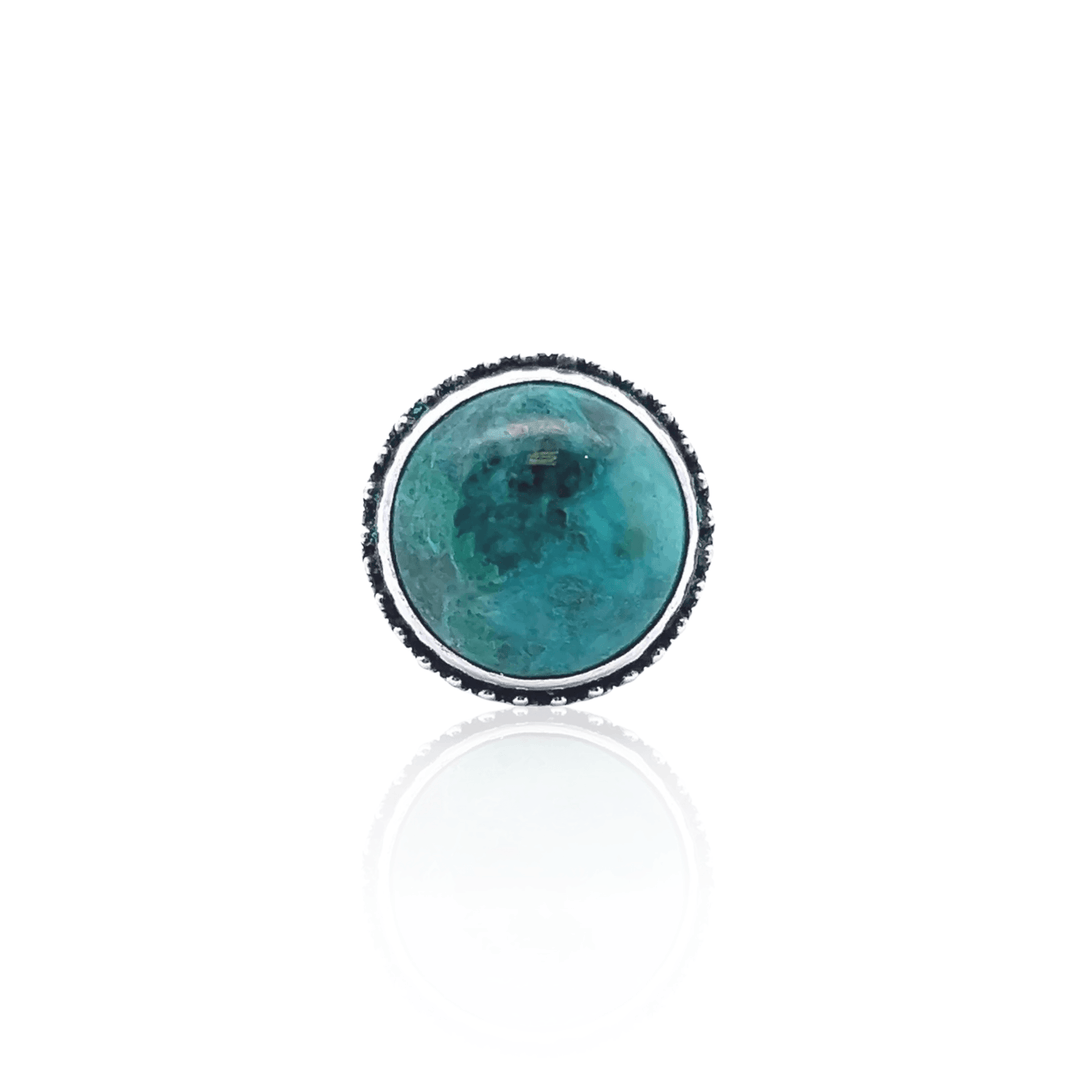 Estate Sterling Silver Round Cabochon Azurite Malachite Solitaire Ring