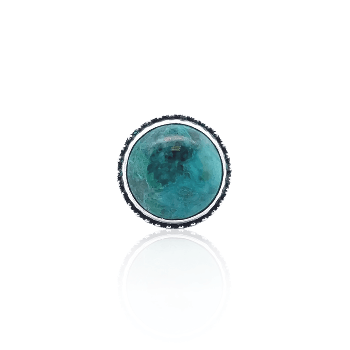Estate Sterling Silver Round Cabochon Azurite Malachite Solitaire Ring
